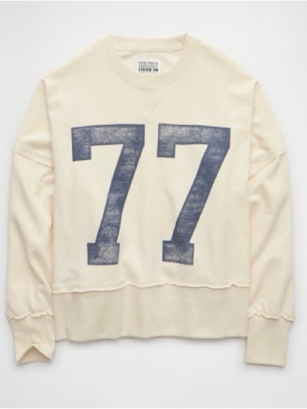Men's Cream Crewneck Sweater with Navy '77' Graphic